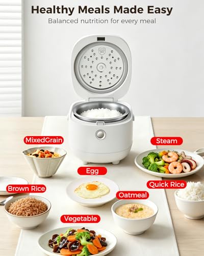Novaspark Small 6-Cup Stainless Steel Rice Cooker with Timer - Warm White