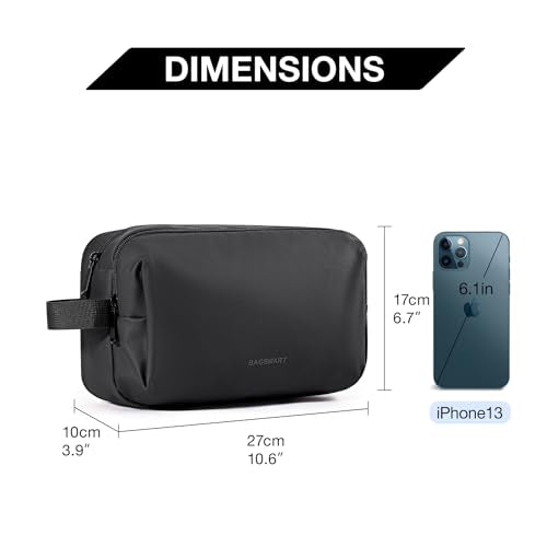 BAGSMART Toiletry Bag for Men, Travel Toiletry Organizer Dopp Kit Water-resistant Shaving Bag for Toiletries Accessories, Door Room Essentials,Black-basic