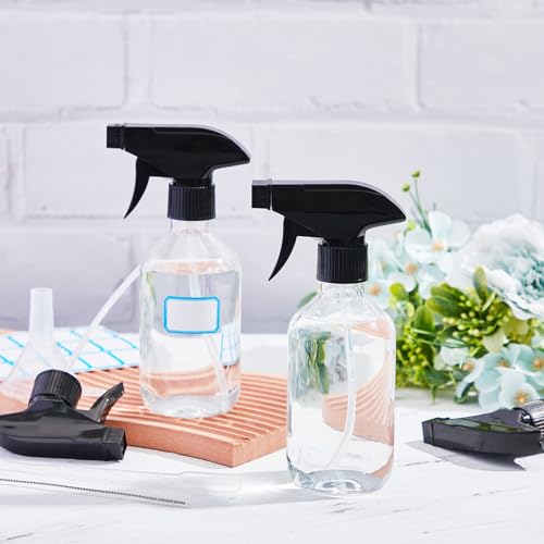 10oz Plastic Spray Bottles Bulk Pack - Clear, Adjustable Nozzle, 9 Pack with Nozzles & Accessories (Variation: Regular, Clear, 10oz/300ml)