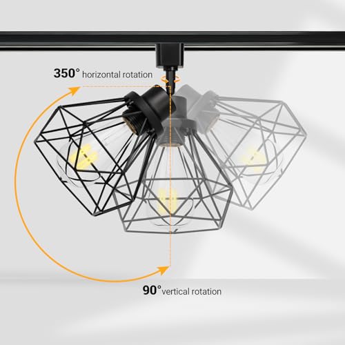 E26 Track Lighting Heads with Metal Cage - Adjustable 4-Light Black Fixture