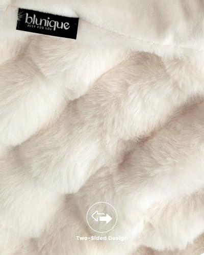 Cream White Twin Faux Fur Throw Blanket 60x80 Inches Cozy Plush Bubble Style