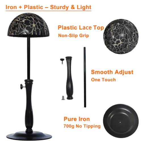 WiZiWi Black Adjustable Wig Stand Holder 12.6-18.5 Inch Dome Design