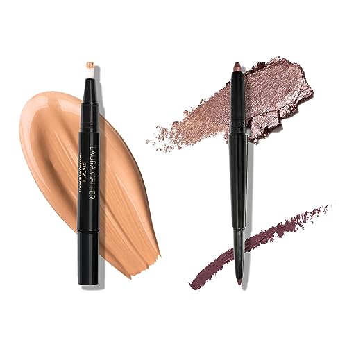 LAURA GELLER NEW YORK Waterproof Eye Spackle Eyeshadow Primer + Swipe-n-Line Dual-Ended Eyeshadow and Eyeliner Stick, Glam (Smoky Purple/Rich Plum)