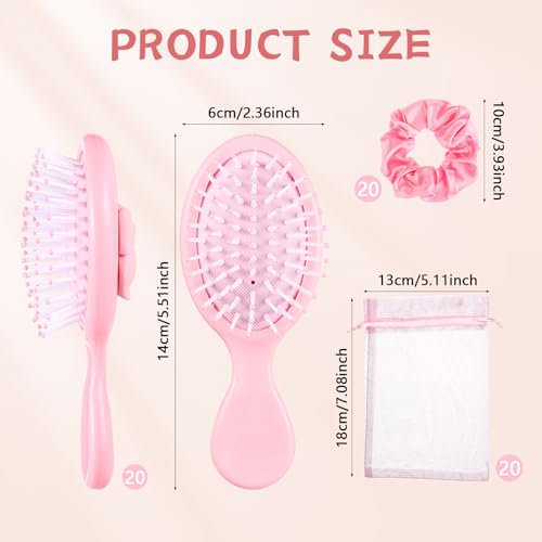 Pink Bow Hair Brush & Compact Mirror Set for Travel & Party Favors