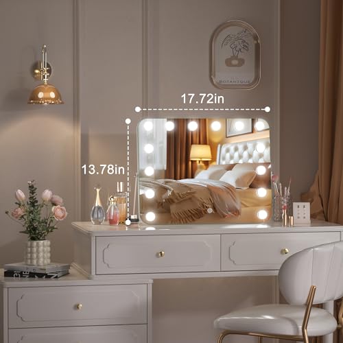 Hasipu Vanity Mirror with Lights, Hollywood 18" x 14" LED Makeup Mirror, 3 Modes Light, Smart Touch Control Dimmable, 360¡ÆRotation, Rounded Rectangle White Frame