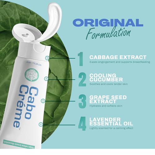 CaboCr?me Cabbage Breast Cream for Tenderness & Engorgement Relief, Breastfeeding Weaning Support - Dry Up Breast Milk - Postpartum Essential - OB-GYN Created & Breastfeeding Mother-Approved, 2-pack