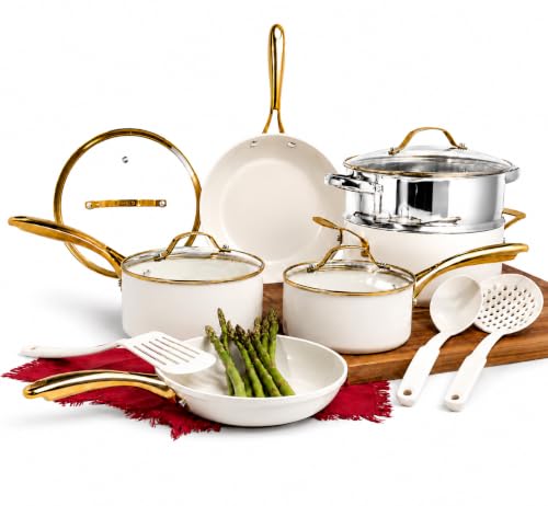 Gray 15-Piece Ceramic Cookware Set - Nonstick Diamond & Titanium Coated