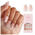 KISS | The Summer I Turned Pretty French Tip Press On Nails, ¡®Sunlit Days¡¯, Medium Coffin, Includes Pink Gel Nail Glue (2g), Mini Nail File, Cuticle Stick, & 28 Fake Nails