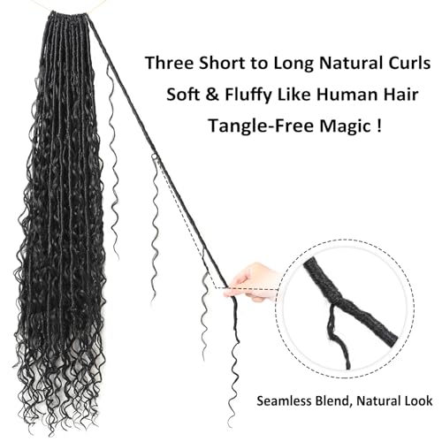 Prelooped Boho Faux Locs Crochet Hair - 1B# Natural Black, 30 Inch, 9 Pack