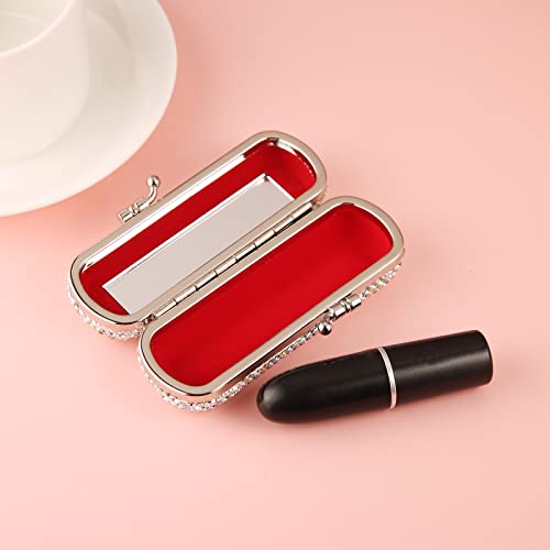 Silver Bling Lipstick Case with Mirror - Rhinestone Compact Makeup Holder