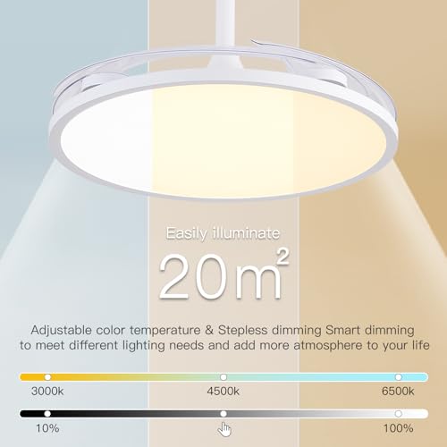 Retractable Ceiling Fan with Lights and Remote - 42 Inch White Fandelier with Dimmable Full Spectrum Light, Timer, Silent DC Motor