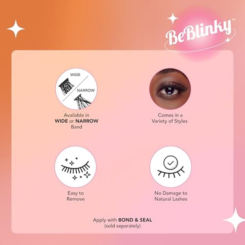 False Eyelashes, Lash Extension Kit 07, 9mm-16mm, Narrow Band, Easy to Apply and Remove, No Damage to Natural Eyelashes, 120 Lash Clusters - Wispy