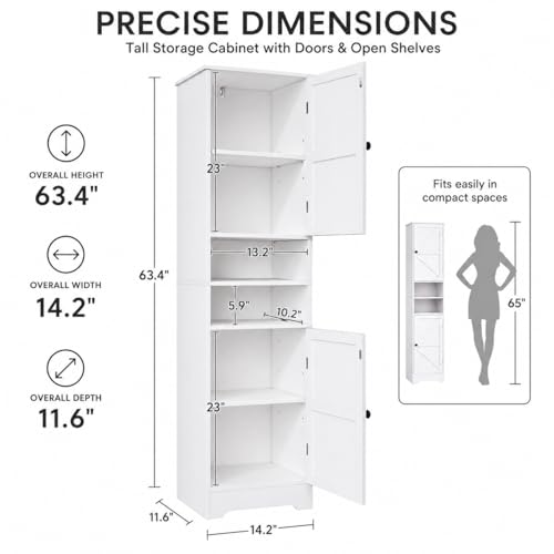 Tall Bathroom Storage Cabinet - White Freestanding Vertical Organizer with Adjustable Shelves