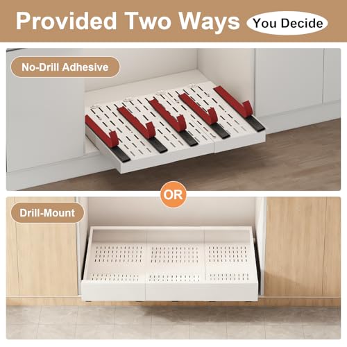 Expandable Pull Out Cabinet Organizer 23-31 W x 17-24 D White Adhesive Shelf
