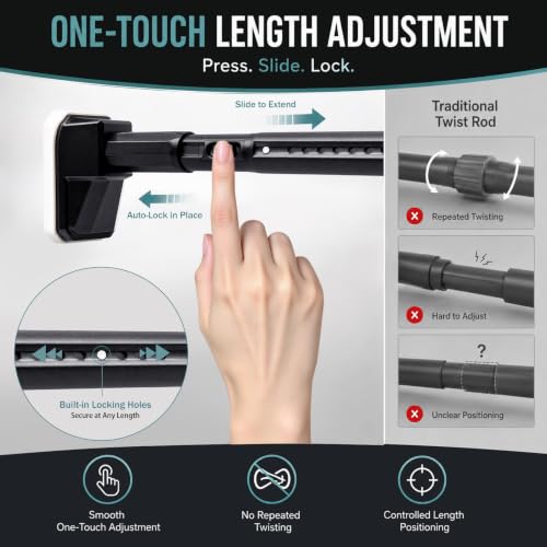 Heavy Duty Tension Shower Curtain Rod Set - No Drilling, Adjustable 41-126 Inch, Rustproof Black