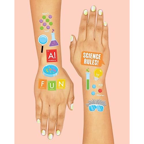 xo, Fetti Science Party Temporary Tattoos - 62 Silver Foil Styles | Future Mad Scientist Birthday Party Supplies, Educational Science Favors, Scientific Arts and Crafts (Pack of 2)