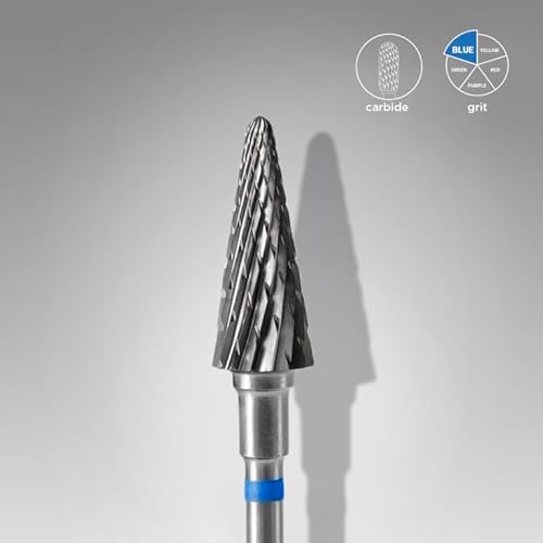 STALEKS PRO Expert Carbide Nail Drill Bit (Cone, Blue, 6mm Head / 14mm WP) ? Medium Hardness for Artificial Nail Correction & Skin Processing in Hardware Manicure/Pedicure