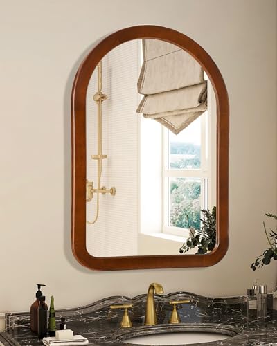 CULER Walnut B 30" Arched Wall Mirror 22x30 Inch Rustic Bathroom Decor
