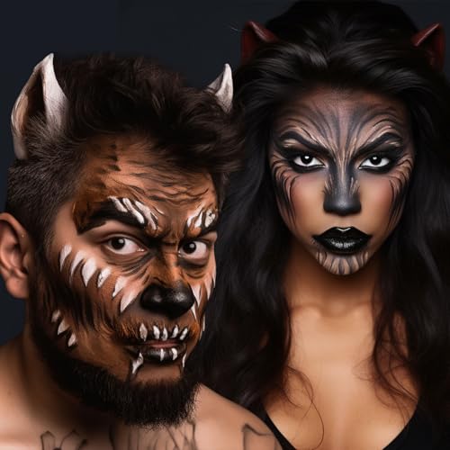 BOBISUKA Werewolf SFX Makeup Kit - Halloween Costume & Special Effects Set with Face Paint Crepe Hair Fake Blood
