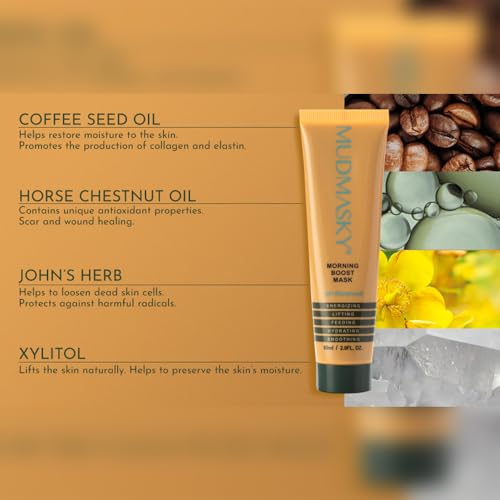 MUDMASKY Morning Boost Mask 60ml ? Energizing Clay Face Mask for Beauty & Skin Care, Hydrating & Lifting with Coffee, Moroccan Lava Clay, Indonesian Flowers ? Moisturizing & Smoothing