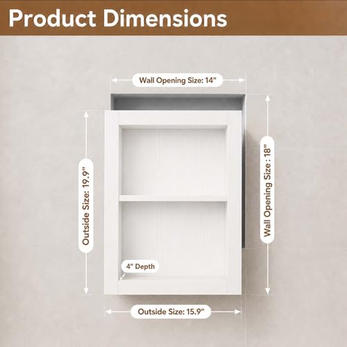 White 14x18'' Recessed Solid Wood Medicine Cabinet with 2-Tier Shelves - No Mirror