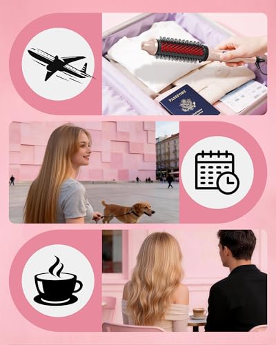 Infrared Thermal Round Hair Brush - Pink, 1.6 Inch Ionic Heated Styling Tool with 6 Heat Settings