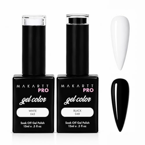 Black and White Gel Nail Polish Set - High Pigment UV LED 15ml