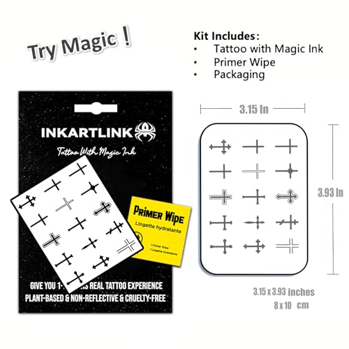 INKARTLINK Semi Permanent Tattoo, Exquisite Packaging Unique Design, Realistic Tattoo Advanced Tattoo Technology Waterproof Cruelty-free Non-reflective (Mini Cross)