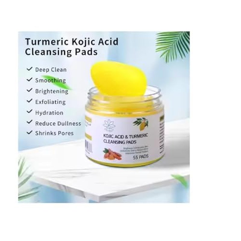Kojic Acid and Turmeric Cleansing Pads, 55 Pcs, for Face Cleaning, Hydrating and Exfoliation.