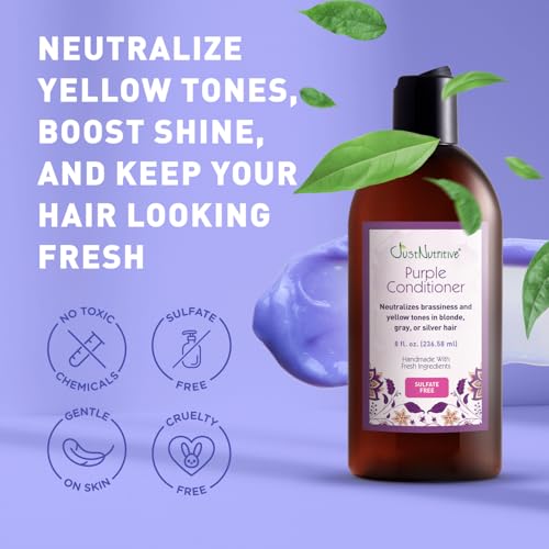 Purple Conditioner for Blonde Silver Hair - Eliminates Brassiness, Hydrates & Repairs - 8 oz