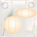 Large 30 Inch Hanging Paper Lanterns Set - Round & Oval White Lanterns with 20ft Cord & Hooks for Home Decor