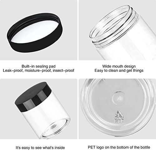 4oz Plastic Cosmetic Jars with Black Lids - 48 Pack Leak-Proof Refillable Containers