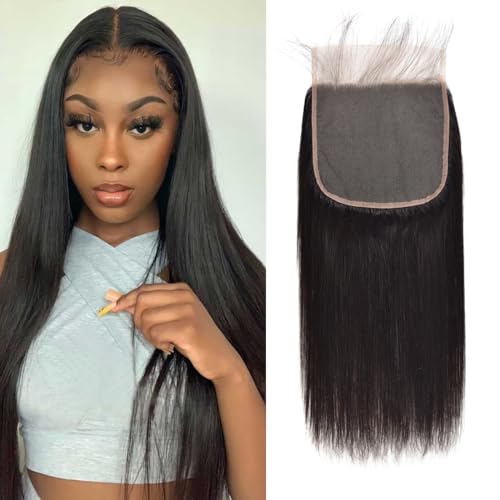 KAFEIER Natural Black 6x6 HD Lace Closure 12 Inch Brazilian Human Hair Straight Wave