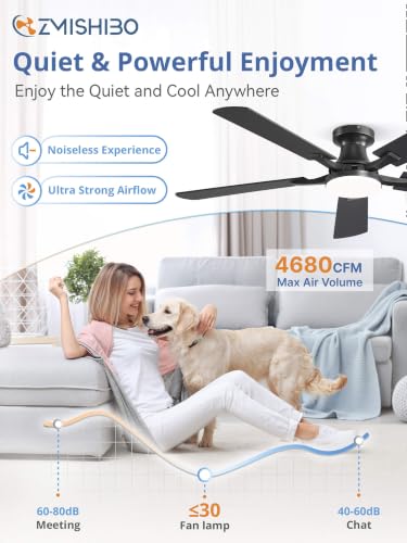52-Inch Ceiling Fan with Lights Black Remote & App Control Flush Mount