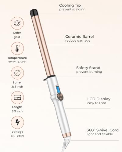 Hoson 1 Inch Extra Long Ceramic Curling Wand for Long Hair No Clamp - Fast Heating