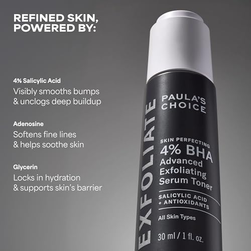 Paula's Choice 4% BHA Exfoliating Serum Toner for Clear & Smooth Skin, 1 fl oz
