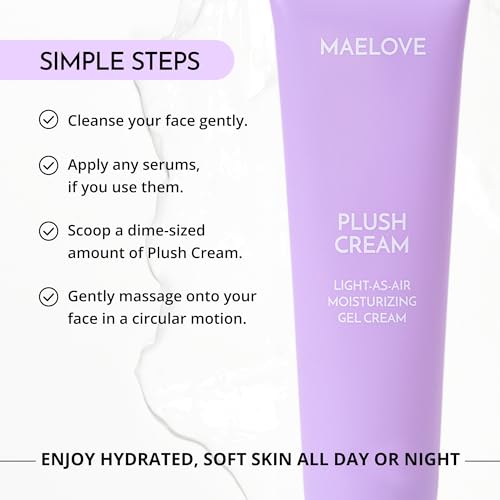 Maelove Plush Cream Light Moisturizer with Squalane & Hyaluronic Acid - Hydrating for Sensitive Skin, Made in USA