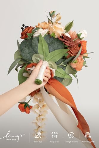 Ling's Moment Small 13-Inch Cascading Terracotta Wedding Bouquet for Bride - Or-chic Variant