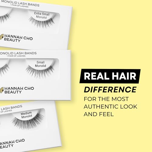 Natural False Lashes for Monolids - Medium Style - Real Hair, Handcrafted, Non-Synthetic - Lifts Heavy Lids - Easy Application - Hannah Cho Beauty