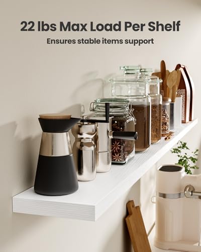 Amada 47.2-Inch White Floating Wall Shelves Set of 3 for Storage & Decor