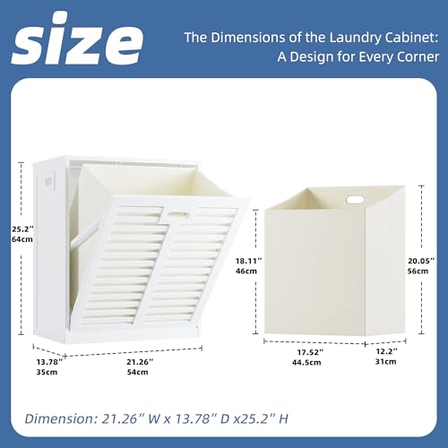 White Tilt Out Laundry Hamper Cabinet with 20 Gallon Basket & Bamboo Surface