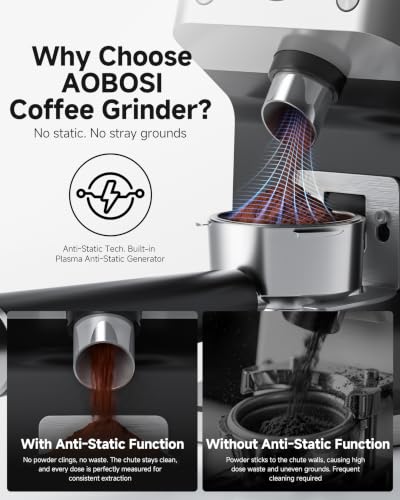 AAOBOSI Coffee Grinder 45 Grind Settings Anti-Static 40s Timer for Espresso & Brew