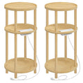 Natural Bamboo Side Tables Set of 2 with Charging Station - Compact End Tables for Living Room & Bedroom, Easy Assembly