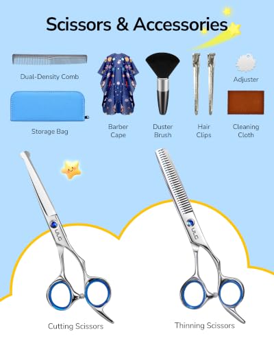 ULG Kids Hair Cutting Scissors Kit - 9-Piece Blue Safety Set for Children