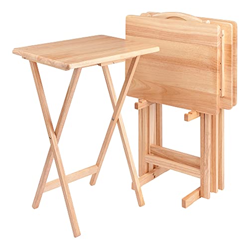Winsome Wood Alex Snack Table Set 4-Piece with Stand - Natural Finish