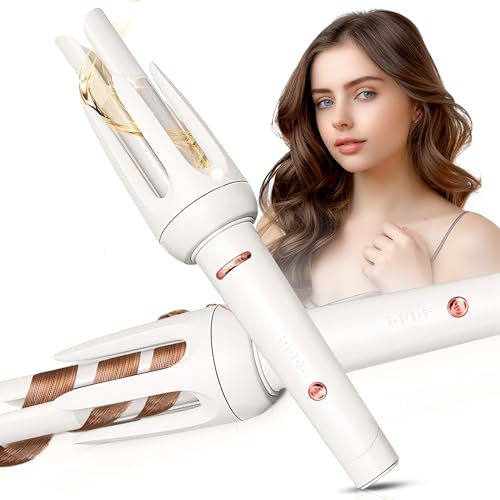 Automatic Hair Curler with 4 Temp & 3 Timer - White - Safe Rotating Wand