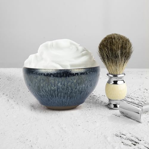 Linkidea Linkdiea Ceramics Soap Shaving Bowl, Traditional Wet Beard Art of Shaving Bowl, Cream Shaver Bowl for Men (Blue), RAC30-01