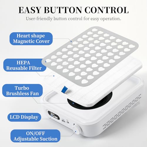ANGNYA Rechargeable Nail Dust Collector with LED Light - White