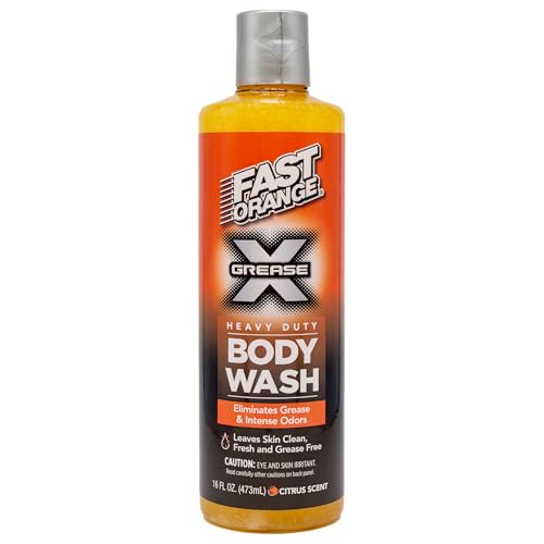 Fast Orange 25716 Grease X Body Wash, Exfoliating & Hydrating Heavy Duty Shower Gel for Men and Women, Mechanic & Industrial Body Soap Removes Grime, Oil, Automotive Odors & More, Citrus Scent 16 Oz.