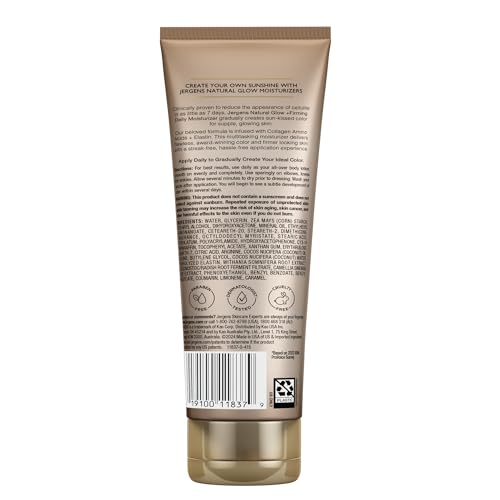 Jergens Natural Glow +Firming Self Tanner Body Lotion, Fair to Medium Skin Tone, Sunless Tanning Moisturizer with Collagen and Elastin. Helps to Visibly Reduce Cellulite, 7.5 Fl Oz